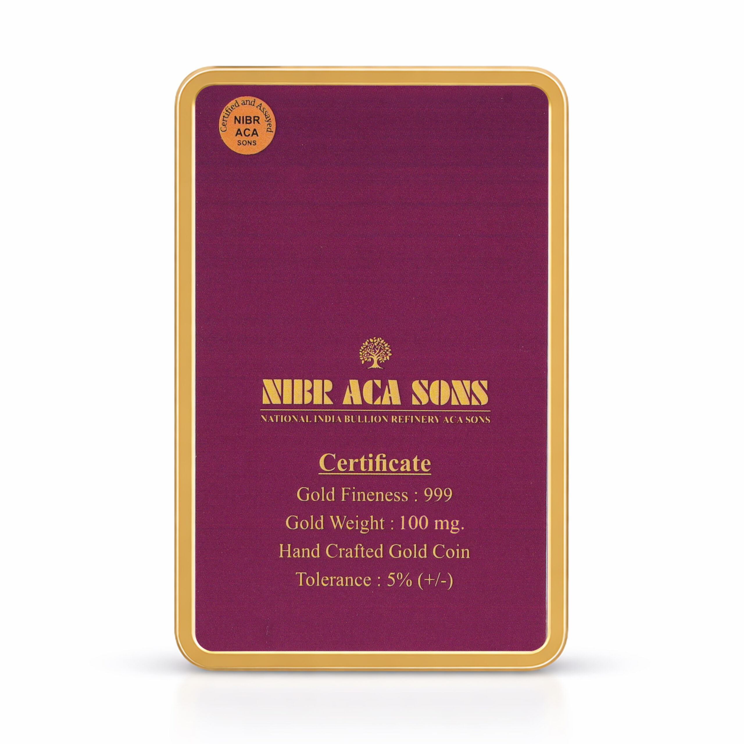 NIBR 0.1 Gram Gold Coin 24KT 999 Purity - FKJCON24K1018