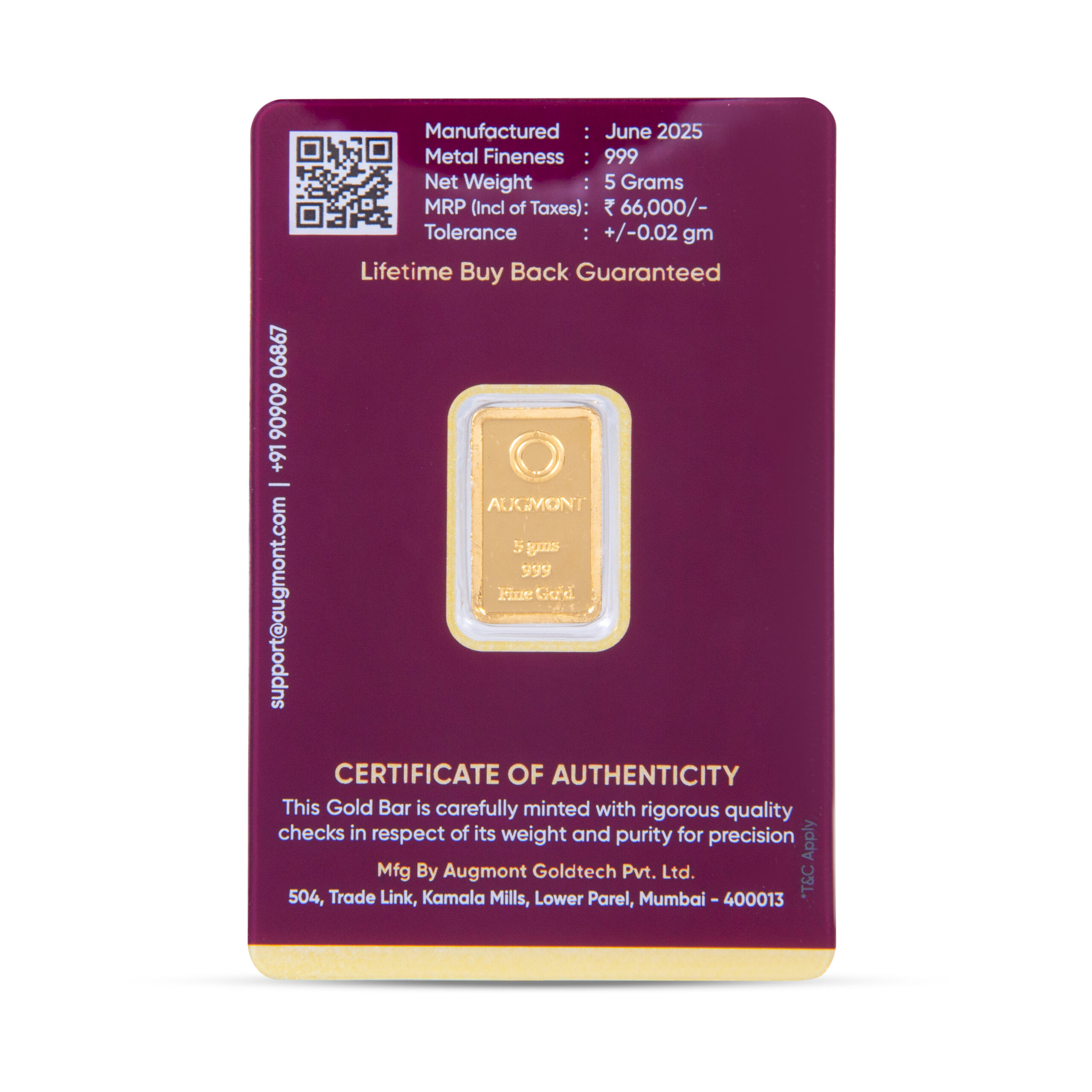 Augmont 5 Grams Tree Gold Bar 24KT 999 Purity - FKJGBR24K1023
