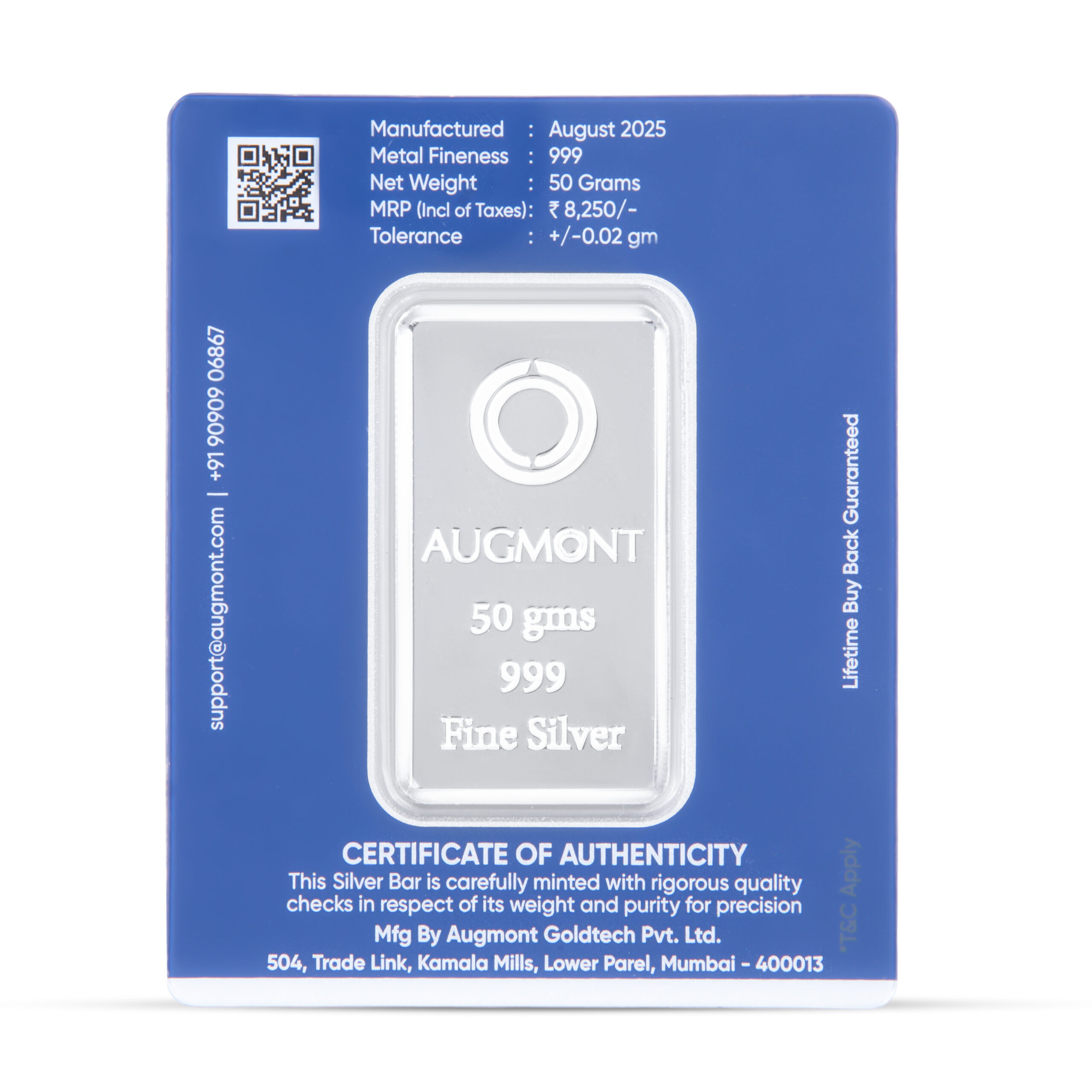 Augmont 50 Grams Tree Silver Bar 999 Purity - FKJGBRSL1021