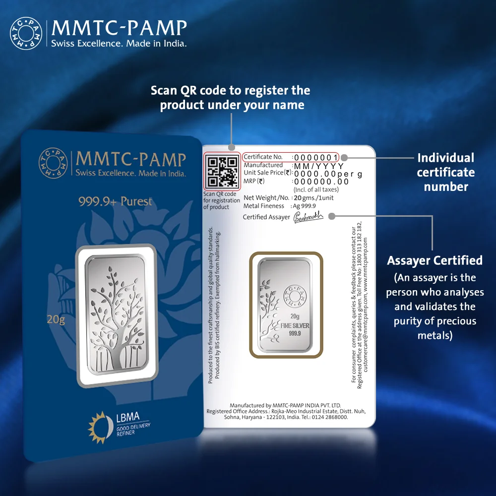 MMTC - PAMP 250 Grams Banyan Tree Silver Bar 999.9 Purity - FKJGBRSL1035